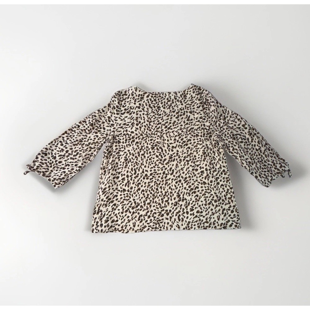 Charter Club Woman's Linen Boat Neck Blouse Size L Leopard Print 3/4 Tie Sleeve - Picture 5 of 5